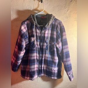 Women's Plaid Flannel Hooded Utility Jacket LG gorpcore cabincore outdoors camp